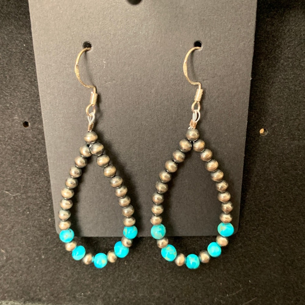 925 Sterling Silver Kingman Turquoise Desert Pearl Earrings 4mm Southwestern